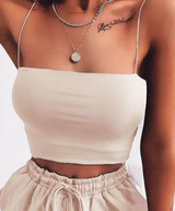 Summer Sexy Solid Color Strap Crop Top