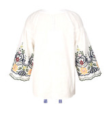 Three Quarter Sleeve V-Neck Embroidery Tassels White Blouse