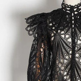Vintage Hollow Out Lace Ruffle Long Sleeve Blouse Black