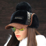 Winter Faux Fur Bomber Earflap Pompom Women Hat