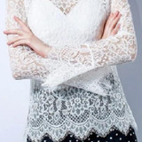 Elegant White Lace Bell Sleeve Round Neck Ladies Top