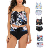 Women Floral Print High Waist Bathing Suits Two Pieces Bikini Set