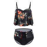 Women Floral Print High Waist Bathing Suits Two Pieces Bikini Set
