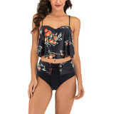 Women Floral Print High Waist Bathing Suits Two Pieces Bikini Set