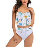 Women Floral Print High Waist Bathing Suits Two Pieces Bikini Set