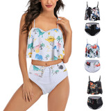 Women Floral Print High Waist Bathing Suits Two Pieces Bikini Set
