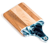 Handmade Resin Accented Cheese Board, Canadian Maple Wood Charcuterie Tray with Unique Handmade Design and Handle (7x14 Navy, White and Metalic)
