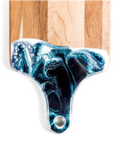 Handmade Resin Accented Cheese Board, Canadian Maple Wood Charcuterie Tray with Unique Handmade Design and Handle (7x14 Navy, White and Metalic)
