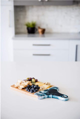 Handmade Resin Accented Cheese Board, Canadian Maple Wood Charcuterie Tray with Unique Handmade Design and Handle (7x14 Navy, White and Metalic)