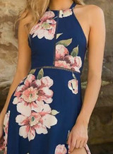 Women's Bohemian Halter Backless Floral Printed Split Maxi Dress Women's Bohemian Halter Backless Floral Printed Split Maxi Dress