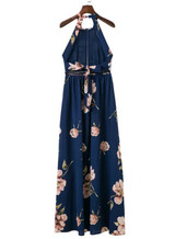 Women's Bohemian Halter Backless Floral Printed Split Maxi Dress Women's Bohemian Halter Backless Floral Printed Split Maxi Dress