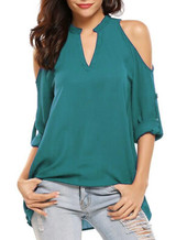 V-neck Shoulder Cutout Loose Chiffon Blouse