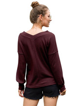Women V-neck Off Shoulder Lantern Sleeve T-shirt
