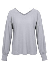 Women V-neck Off Shoulder Lantern Sleeve T-shirt