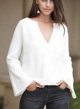 Women V Neck Solid Color Knit Loose Sweater