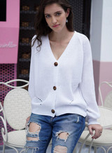 Women V-neck Solid Color Button Knit Loose Cardigan