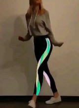 Women Reflective Strip Laser Print Night Running Yoga Leggings