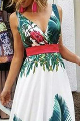 Lady Summer Holiday Floral Beach Boho Maxi V Neck Print Dress Evening Party Sundress