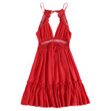 Women Summer Sundress Sexy Backless V-neck Beach Dresses 2019 Sleeveless Spaghetti Strap Spaghetti Strap White Boho Mini Dress