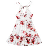 Women Summer Sundress Sexy Backless V-neck Beach Dresses 2019 Sleeveless Spaghetti Strap Spaghetti Strap White Boho Mini Dress