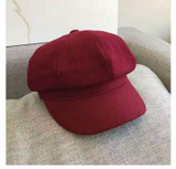 Women Autumn Winter Wool Beret Hat for Women Female Solid Octagonal Cap Black Red