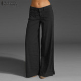 Button Front Summer Trousers 2020 ZANZEA Fashion Women's Wide Leg Pants Kaftan Solid Turnip Causal Turnip Pantalon Plus Size