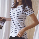 T Shirt Women 2020 Summer Top Shirts V-neck Short Sleeve Casual tshirts White Strip T-Shirt  Plus Size Cotton Tee Shirt Femme #T