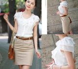 5XL Plus Size New Summer Women Blusas Fashion Short Sleeve Ruffles Chiffon Blouse Solid White Tops Blusas Casual Summer Blouses