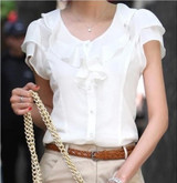 5XL Plus Size New Summer Women Blusas Fashion Short Sleeve Ruffles Chiffon Blouse Solid White Tops Blusas Casual Summer Blouses