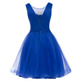 Dressv appliques cocktail dress dark navy scoop neck sleeveless knee length a line beading homecoming short cocktail dresses
