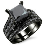 Modyle New Fashion Cocktail Party Ring Set Square-cut Black Cubic Zirconia Black Gold Color Fashion Jewelry