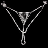 Full Rhinestones Sexy Women Body Accessories Necklace Bra Chest Chain Top Crystal Bikini Thong Panties Belly Waist Chain Set