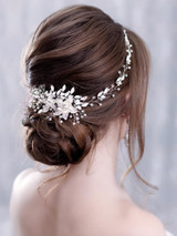Trendy Flowers Pearl Crystal Headband Wedding HairBand Bridal Hair Accessories Headpiece Women Wedding Hair  Jewelry Handmade