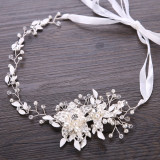Trendy Flowers Pearl Crystal Headband Wedding HairBand Bridal Hair Accessories Headpiece Women Wedding Hair  Jewelry Handmade