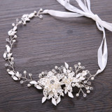 Trendy Flowers Pearl Crystal Headband Wedding HairBand Bridal Hair Accessories Headpiece Women Wedding Hair  Jewelry Handmade