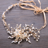 Trendy Flowers Pearl Crystal Headband Wedding HairBand Bridal Hair Accessories Headpiece Women Wedding Hair  Jewelry Handmade