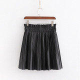 Pleated Mini Skirts Women Fashion Faux Leather Skirt Women Elegant Elastic Waist Lined Skirts Female Ladies