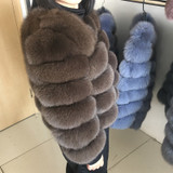 maomaokong 50CM Natural Real Fox Fur CoatWomen Winter natural fur Vest Jacket Fashion silm Outwear Real Fox Fur Vest Coat Fox