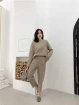 Casual Sweater Tracksuit O-neck Pullovers & High Waist Pants Women Sweater Sets Knitted Set Autumn Winter Knitted 2 Pieces Set