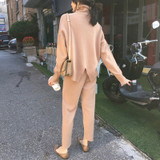Casual Sweater Pants Knitted 2 Pieces Set Turtleneck Pullovers & Elastic Waist Pants Women Sweater Sets 2019 Autumn Knitted Set