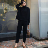 Casual Sweater Pants Knitted 2 Pieces Set Turtleneck Pullovers & Elastic Waist Pants Women Sweater Sets 2019 Autumn Knitted Set