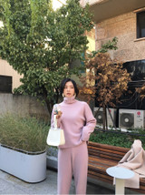 Casual Sweater Pants Knitted 2 Pieces Set Turtleneck Pullovers & Elastic Waist Pants Women Sweater Sets 2019 Autumn Knitted Set