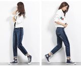 2019 LEIJIJEANS all season Plus Size Shadow boyfriend Bleached women jeans Mid Waist Full Length Loose Straight Jeans For Women