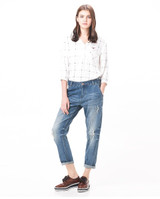 LEIJIJEANS Spring Plus Size Fashion Ripped Hole Bleached Mid Waist Ankle Length Vintage Stretch Loose Harem Women Jeans