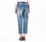 LEIJIJEANS Spring Plus Size Fashion Ripped Hole Bleached Mid Waist Ankle Length Vintage Stretch Loose Harem Women Jeans