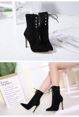 Eilyken New Punk Women Ankle Boots Lace Up Pointed Toe high heel Black Chelsea Boots Pumps 11CM shoes for women