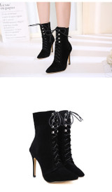 Eilyken New Punk Women Ankle Boots Lace Up Pointed Toe high heel Black Chelsea Boots Pumps 11CM shoes for women