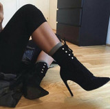 Eilyken New Punk Women Ankle Boots Lace Up Pointed Toe high heel Black Chelsea Boots Pumps 11CM shoes for women