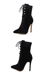 Eilyken New Punk Women Ankle Boots Lace Up Pointed Toe high heel Black Chelsea Boots Pumps 11CM shoes for women