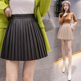 Casual Autumn Winter Women Mini Skirt High Waist Black Apricot Pleated Skirts Womens Fashion Pu Streetwear Skirt 7481 50